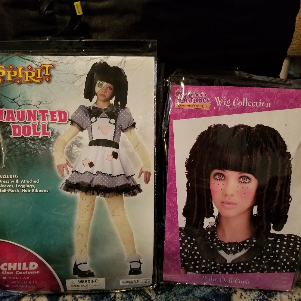 Haunted doll costume with wig